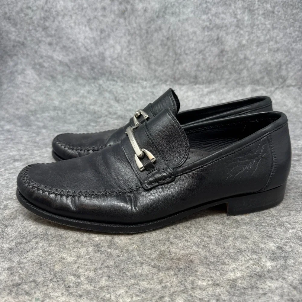 Bruno Magli Mens Black Leather Horse-Bit Slip On Loafer‎ Dress Shoe Sz 9 M ITALY